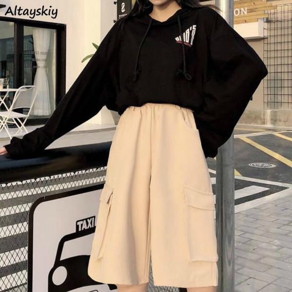 women's shorts womens summer streetwear cargo short high waist solid 2021 bf oversize wide leg knee length pockets elastic, White;black
women's shorts womens summer streetwear cargo short high waist solid 2021 bf oversize wide leg knee length pockets elastic, White;black