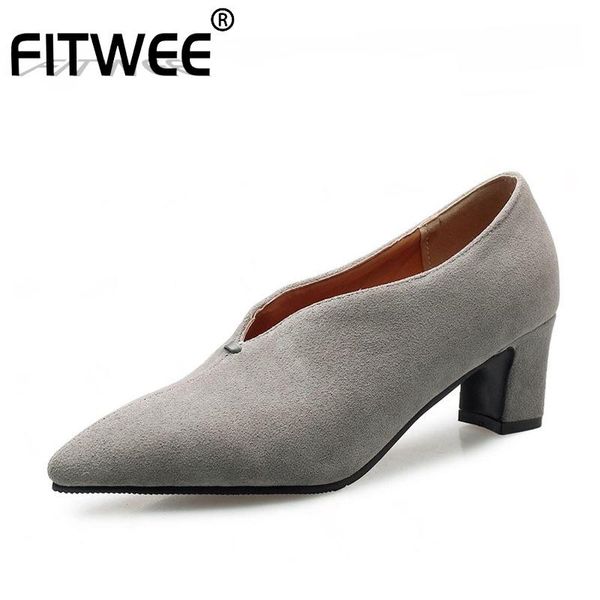 dress shoes fitwee plus size 28-46 ins women pumps fashion pointed toe thick heel casual daily office lady footwear, Black