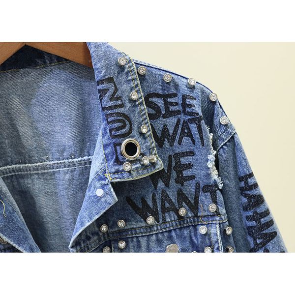 fashion beading diamonds graffiti print design holes denim jacket women loose casual short jeans coat outwear female rbve, Black;brown
fashion beading diamonds graffiti print design holes denim jacket women loose casual short jeans coat outwear female rbve, Black;brown