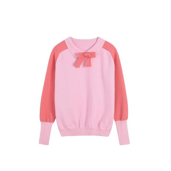 brand design ladies clothing 2021 new fashion pink sweater lapel stitching bow knit long sleeve pullover jumper, White;black
brand design ladies clothing 2021 new fashion pink sweater lapel stitching bow knit long sleeve pullover jumper, White;black