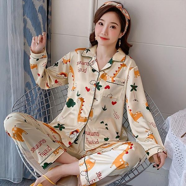 satin silk pajamas set womens sleepwears pyjamas button pigiama cartoon pjs autumn mujer sleepwear nightwear ladies 2pcs home clothes, Black;red
satin silk pajamas set womens sleepwears pyjamas button pigiama cartoon pjs autumn mujer sleepwear nightwear ladies 2pcs home clothes, Black;red