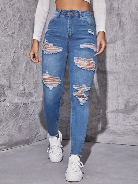 ripped raw trim skinny jeans m4xv#, Blue