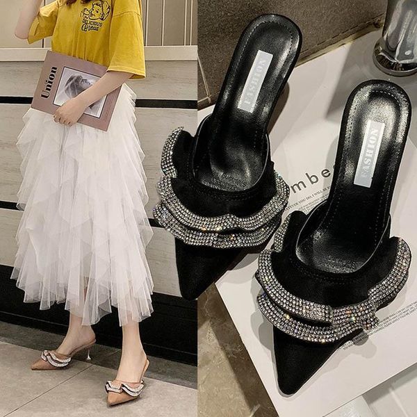 slippers crystal ruffles pointed toe mules woman flip flops stiletto high heels shoes women sandals cover flock slides 2021, Black
slippers crystal ruffles pointed toe mules woman flip flops stiletto high heels shoes women sandals cover flock slides 2021, Black