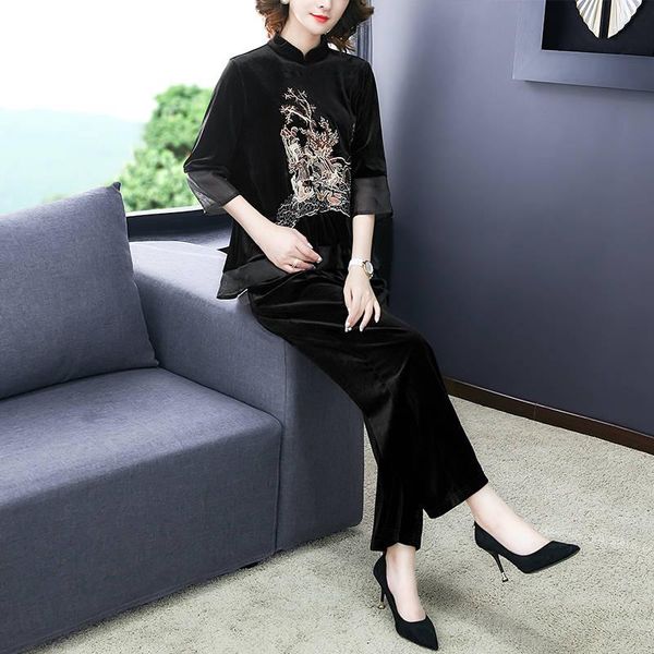 two piece dress spring/fall tracksuit 2 pant suits for women velet embroidery long sleeve and pants suit outwear chinese, White
two piece dress spring/fall tracksuit 2 pant suits for women velet embroidery long sleeve and pants suit outwear chinese, White