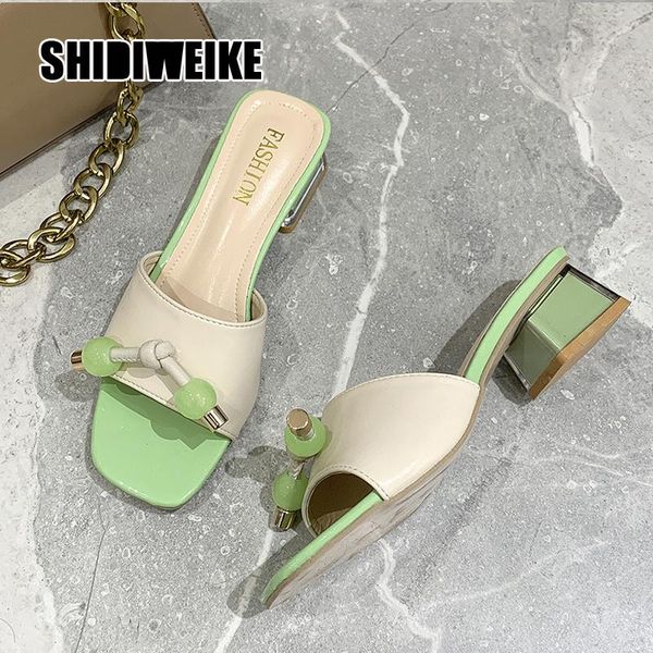 slippers female shoes heels luxury slides square heel shose women string bead 2021 high soft designer summer block pu vb187, Black
slippers female shoes heels luxury slides square heel shose women string bead 2021 high soft designer summer block pu vb187, Black