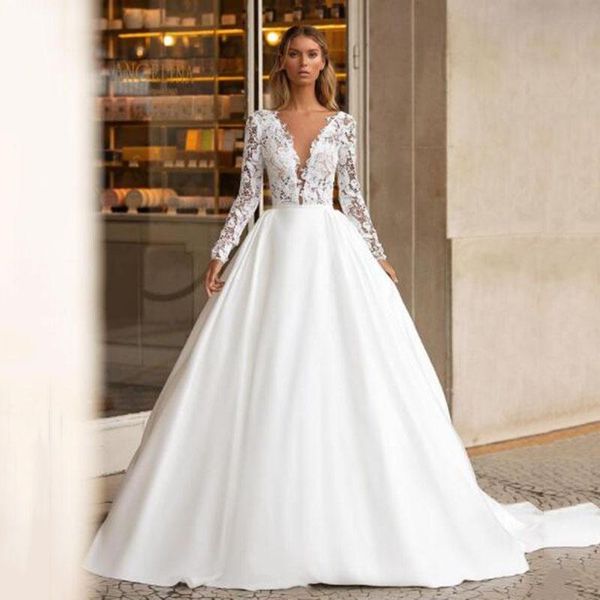 other wedding dresses  kapokdressy fashion v-neck a-line satin backless appliqued 2021 long bridal gowns plus size, White
other wedding dresses  kapokdressy fashion v-neck a-line satin backless appliqued 2021 long bridal gowns plus size, White