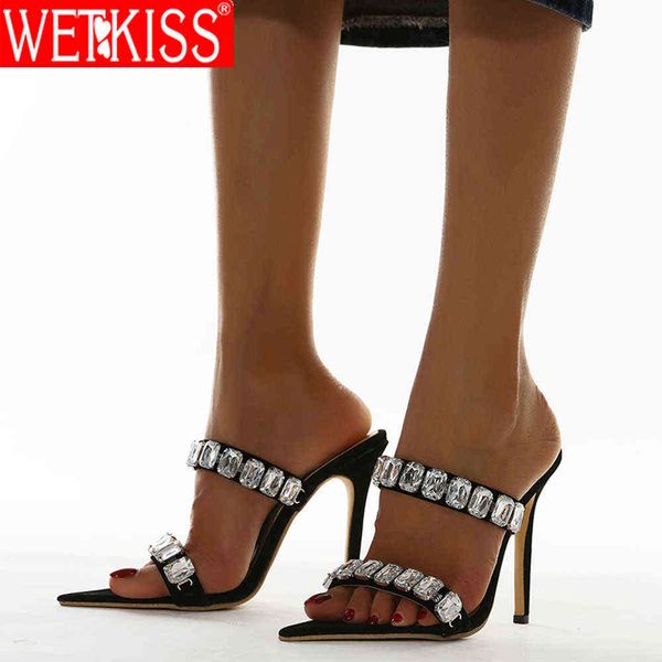 wetkiss women crystal slippers thin high heels pointed open toe slip on crystal slides sandals summer outside fashion shoes 210630, Black
wetkiss women crystal slippers thin high heels pointed open toe slip on crystal slides sandals summer outside fashion shoes 210630, Black