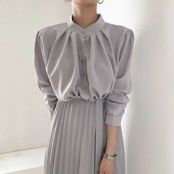 korean style women dress autumn temperament ladies stand collar lace long sleeve pleated clothing 210615, Black;gray
korean style women dress autumn temperament ladies stand collar lace long sleeve pleated clothing 210615, Black;gray