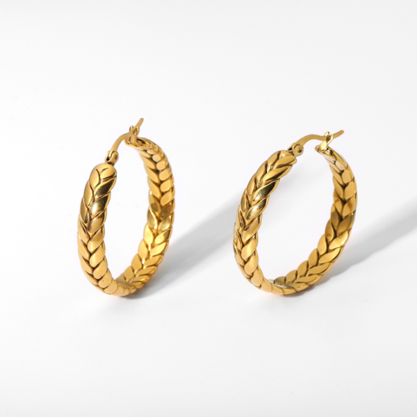 hoop & huggie 316l stainless steel fashion fine high-end jewelry wheat ear shape interweaving circle earrings for women oorbellen, Golden;silver
hoop & huggie 316l stainless steel fashion fine high-end jewelry wheat ear shape interweaving circle earrings for women oorbellen, Golden;silver