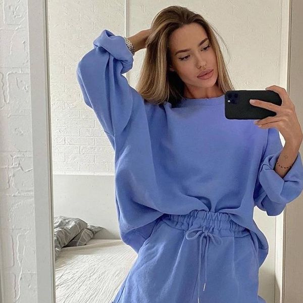 women autumn casual tracksuits two pieces set cotton outfits full sleeve oversized t shirt high waist drawstring shorts, Gray
women autumn casual tracksuits two pieces set cotton outfits full sleeve oversized t shirt high waist drawstring shorts, Gray