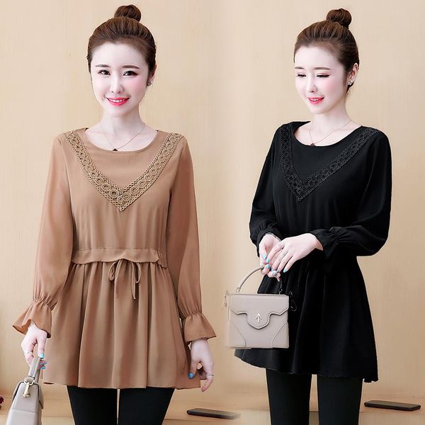 women's blouses & shirts chiffon shirt women summer autumn oversized round neck lace stitching long sleeve loose blouse chemise female, White
women's blouses & shirts chiffon shirt women summer autumn oversized round neck lace stitching long sleeve loose blouse chemise female, White