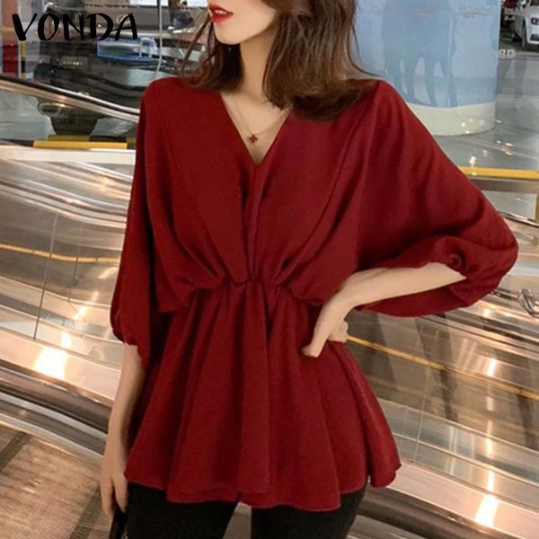 women's blouses & shirts women blouse casual v neck tunic 2021 vonda female office ladies elegant loose blusas femininas plus size, White
women's blouses & shirts women blouse casual v neck tunic 2021 vonda female office ladies elegant loose blusas femininas plus size, White
