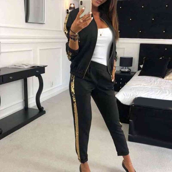 70% sell 2pcs women jogging suit sequins patchwork tracksuits sweatshirt coat pants set, White
70% sell 2pcs women jogging suit sequins patchwork tracksuits sweatshirt coat pants set, White