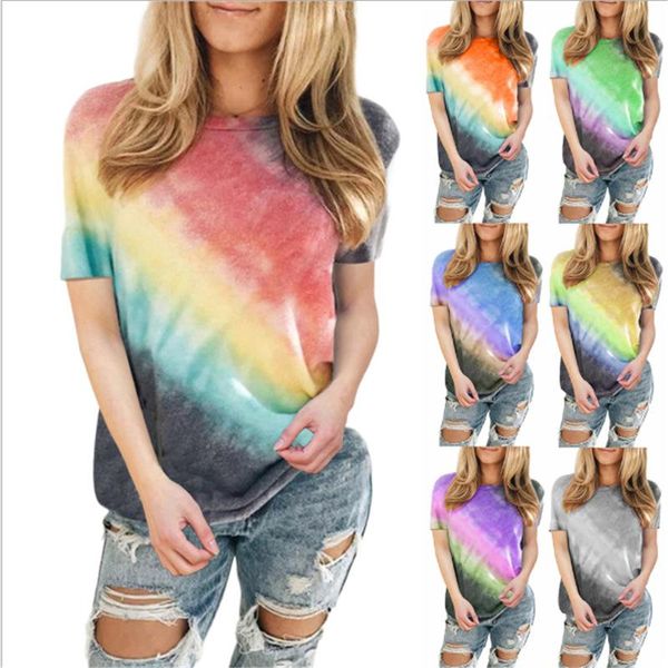 women's t-shirt 2021 spring and summer european american wear tie dye gradient round neck short sleeve, White
women's t-shirt 2021 spring and summer european american wear tie dye gradient round neck short sleeve, White