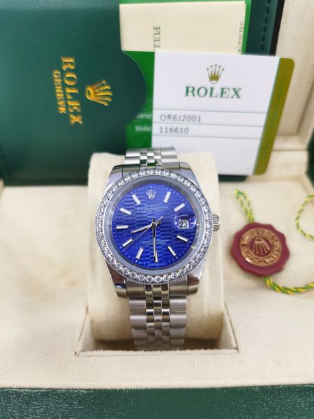 with original box men's business watches 41mm blue dial diamond bezel silver stainless steel watch automatic mechanical wristwatch 2021, Slivery;brown
with original box men's business watches 41mm blue dial diamond bezel silver stainless steel watch automatic mechanical wristwatch 2021, Slivery;brown
