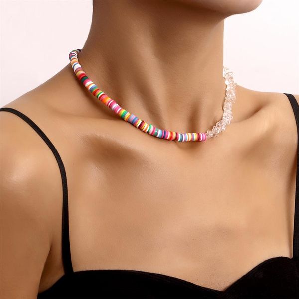 chains bohemian style creative half-sided colored soft pottery transparent imitation crystal gravel necklace women's jewelry, Silver
chains bohemian style creative half-sided colored soft pottery transparent imitation crystal gravel necklace women's jewelry, Silver