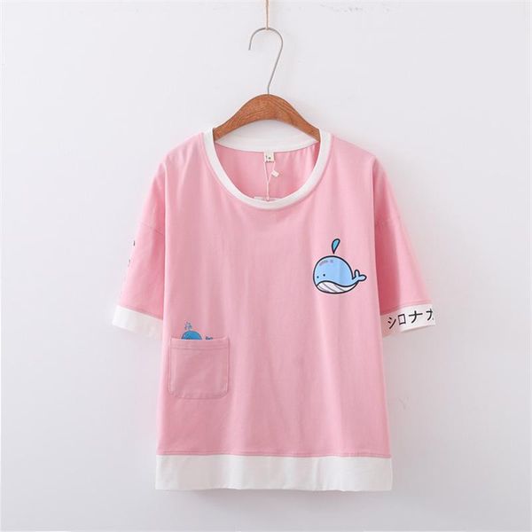 women's t-shirt sweet style cartoon print harajuku t shirts 2021 summer women short sleeve o-neck cotton pockets shirt casual top, White
women's t-shirt sweet style cartoon print harajuku t shirts 2021 summer women short sleeve o-neck cotton pockets shirt casual top, White