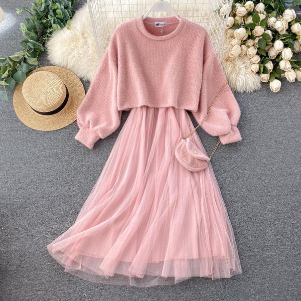 casual dresses women korean dress 2021 spring autumn sweet lantern sleeved sweater and mesh ladies fashion knitted long robe, Black;gray
casual dresses women korean dress 2021 spring autumn sweet lantern sleeved sweater and mesh ladies fashion knitted long robe, Black;gray