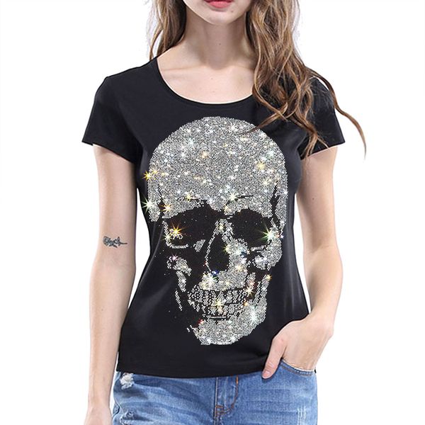 casual skulls t-shirt women summer short sleeve lady fashion streetwear slim cotton tshirts rhinestone plus size s-5xl, White
casual skulls t-shirt women summer short sleeve lady fashion streetwear slim cotton tshirts rhinestone plus size s-5xl, White