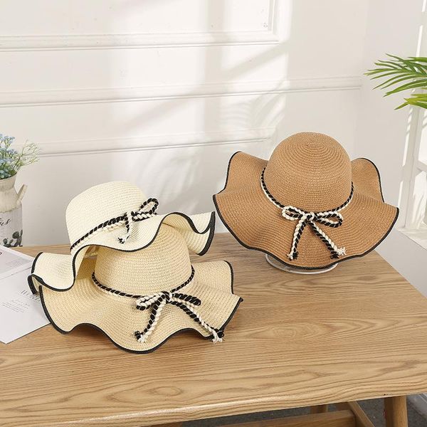 wide brim hats summer straw hat women's side beach sun foldable sunscreen panama bone chapeu feminino, Blue;gray 
wide brim hats summer straw hat women's side beach sun foldable sunscreen panama bone chapeu feminino, Blue;gray