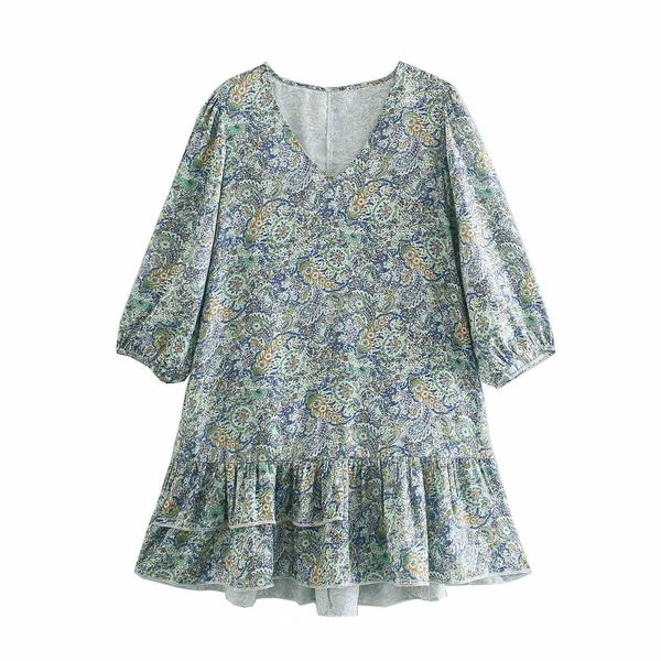 women printed satin dress v-neck puff sleeves ruffled hem elegant casual chic lady fashion vintage woman dresses 210709, Black;gray
women printed satin dress v-neck puff sleeves ruffled hem elegant casual chic lady fashion vintage woman dresses 210709, Black;gray