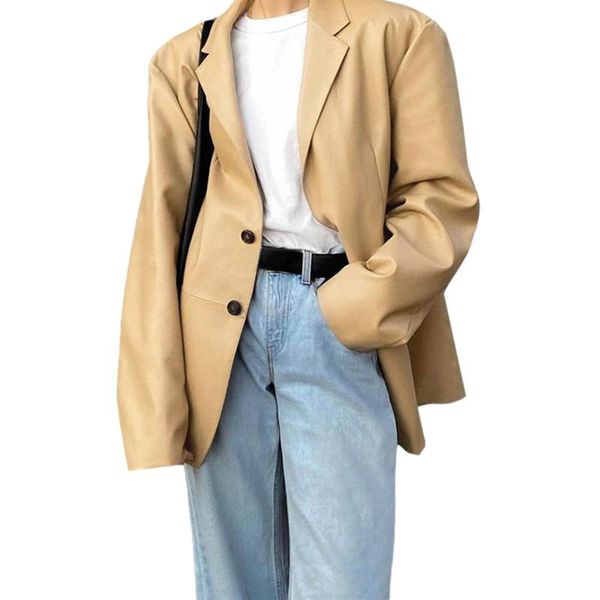 women's suits & blazers autumn women solid color blazer loose long sleeve tailored collar leather suit jacket, White;black
women's suits & blazers autumn women solid color blazer loose long sleeve tailored collar leather suit jacket, White;black
