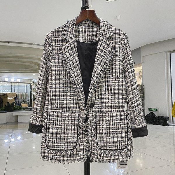 women's suits & blazers leisure 2021 spring and autumn woolen jacket suit plaid all-match korean loose short coat tassel blazer m935, White;black
women's suits & blazers leisure 2021 spring and autumn woolen jacket suit plaid all-match korean loose short coat tassel blazer m935, White;black