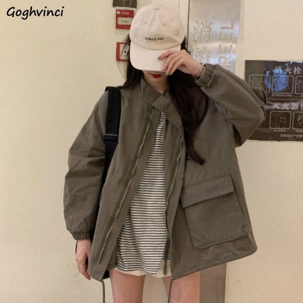 women's jackets basic women stand collar zipper pockets solid korean style loose cargo punk streetwear leisure all-match students, Black;brown
women's jackets basic women stand collar zipper pockets solid korean style loose cargo punk streetwear leisure all-match students, Black;brown