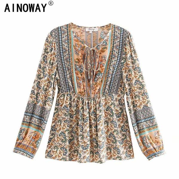 vintage chic women bohemian floral printed v-neck lace-up blouse shirts long sleeve tassel boho shirts rayon blusas, White
vintage chic women bohemian floral printed v-neck lace-up blouse shirts long sleeve tassel boho shirts rayon blusas, White
