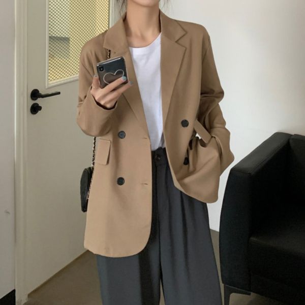 2021 spring female casual solid color notched collar long-sleeved blazer coat double breasted loose minimalist 8y559, Black;brown
2021 spring female casual solid color notched collar long-sleeved blazer coat double breasted loose minimalist 8y559, Black;brown