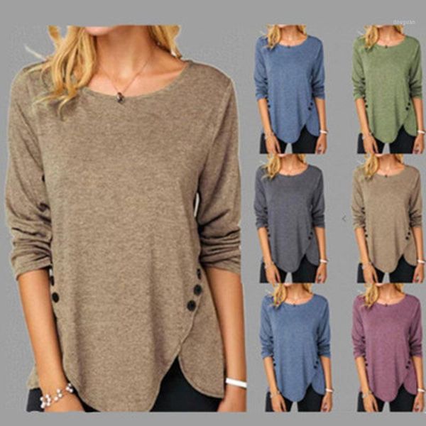 autumn women's loose cotton solid irregular double breasted hem long sleeve round neck casual large t-shirt wear, White
autumn women's loose cotton solid irregular double breasted hem long sleeve round neck casual large t-shirt wear, White