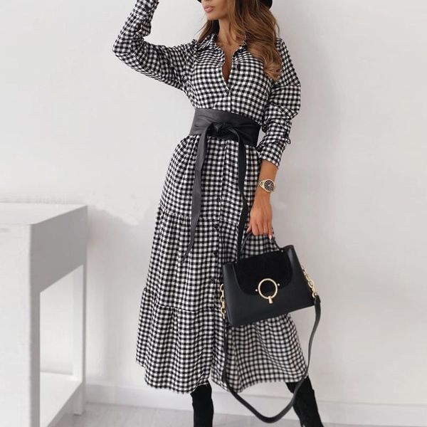 casual dresses women classic plaid printing lace up midi dress office lady turndown collar full sleeve button elegant sashes ruffle, Black;gray
casual dresses women classic plaid printing lace up midi dress office lady turndown collar full sleeve button elegant sashes ruffle, Black;gray