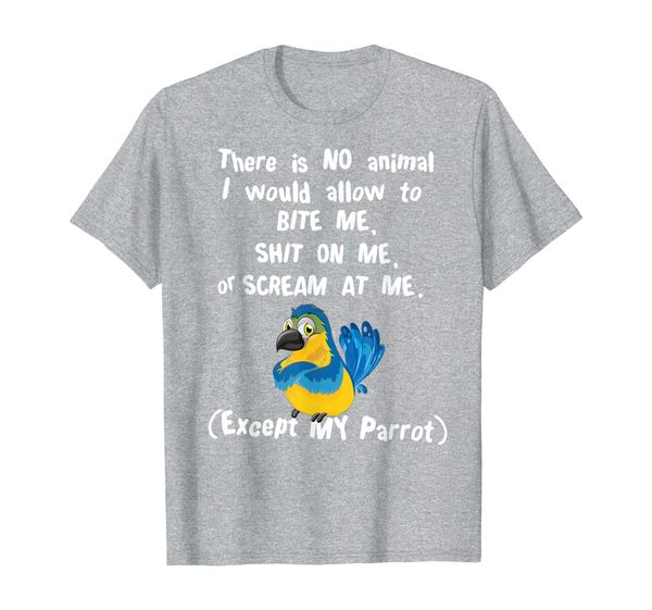 blue and gold macaw parrot biting, shitting, screaming t-shirt, White;black 
blue and gold macaw parrot biting, shitting, screaming t-shirt, White;black