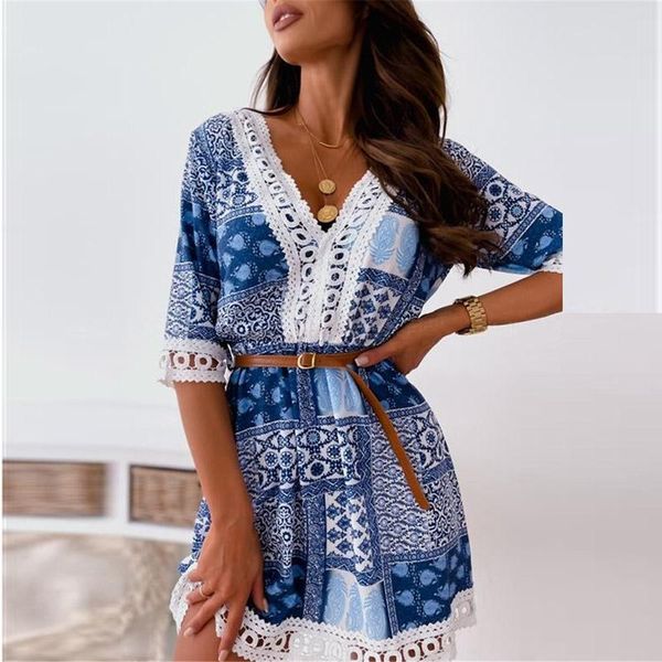 casual dresses summer style printed bohemian dress v-neck lace sleeve high waist ladies seaside beach, Black;gray
casual dresses summer style printed bohemian dress v-neck lace sleeve high waist ladies seaside beach, Black;gray