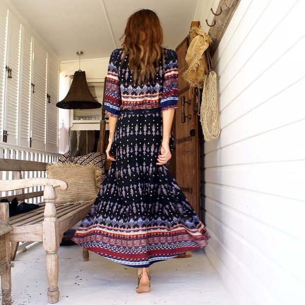 2021 new summer print long women elegant maxi vintage fashion beach robe bohemian vestidos casual clothes gm9q, Black;gray
2021 new summer print long women elegant maxi vintage fashion beach robe bohemian vestidos casual clothes gm9q, Black;gray