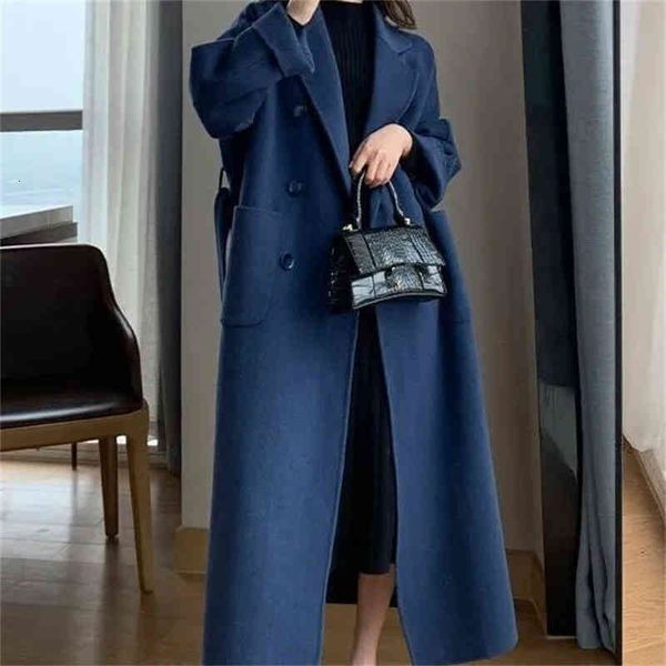 women's wool & blends women coat double breasted long fat mm was thin loose high-end plus size temperament femme woolen with sashes 513, Black
women's wool & blends women coat double breasted long fat mm was thin loose high-end plus size temperament femme woolen with sashes 513, Black