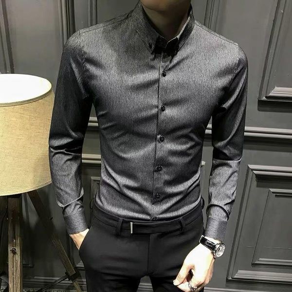 men's casual shirts men spring long sleeve fashion mens cotton solid color business male slim fit social blouses o235, White;black
men's casual shirts men spring long sleeve fashion mens cotton solid color business male slim fit social blouses o235, White;black
