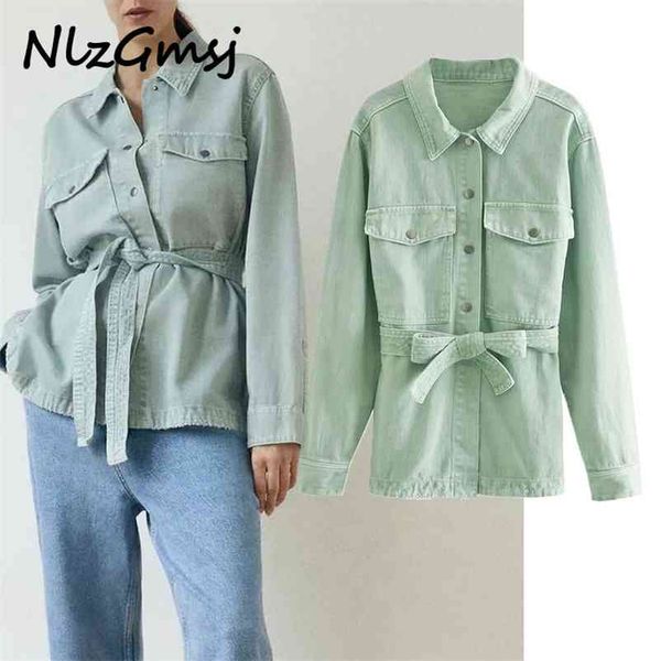 women fashion with belt pockets loose denim jacket coat vintage long sleeve side vents female outerwear chic 210628, Black;brown
women fashion with belt pockets loose denim jacket coat vintage long sleeve side vents female outerwear chic 210628, Black;brown