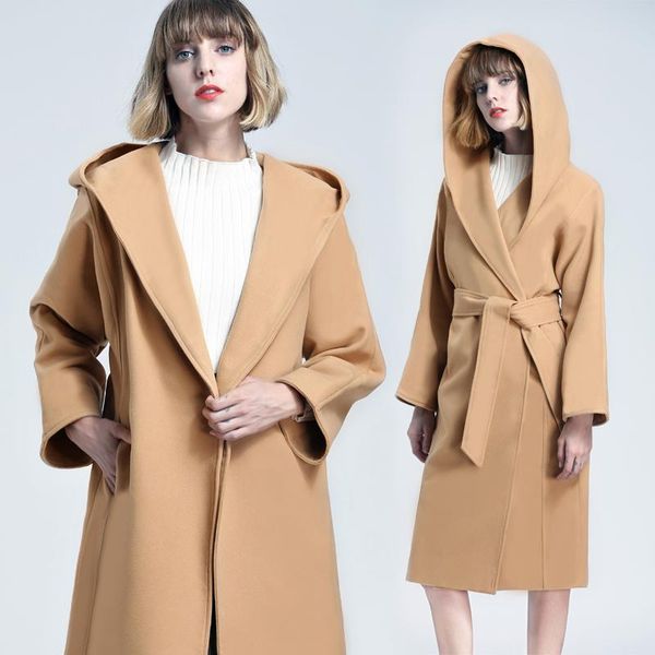 women's wool & blends europe fashion women loose coats double-sided tweed hooded clothes leisure long coat with belt solid plus size cl, Black
women's wool & blends europe fashion women loose coats double-sided tweed hooded clothes leisure long coat with belt solid plus size cl, Black