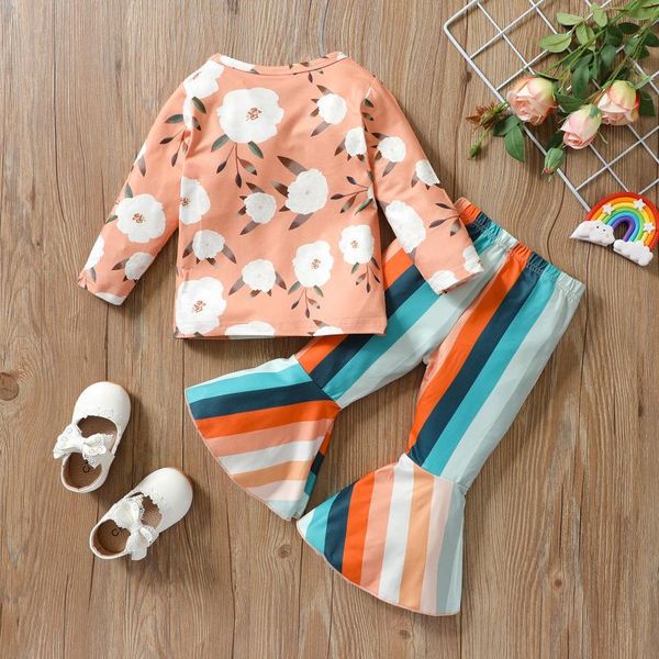 clothing sets 2pcs baby autumn outfits, floral long sleeves t-shirt + rainbow stripe bell-bottom pants for little girls, 1-5 years 2021, White
clothing sets 2pcs baby autumn outfits, floral long sleeves t-shirt + rainbow stripe bell-bottom pants for little girls, 1-5 years 2021, White