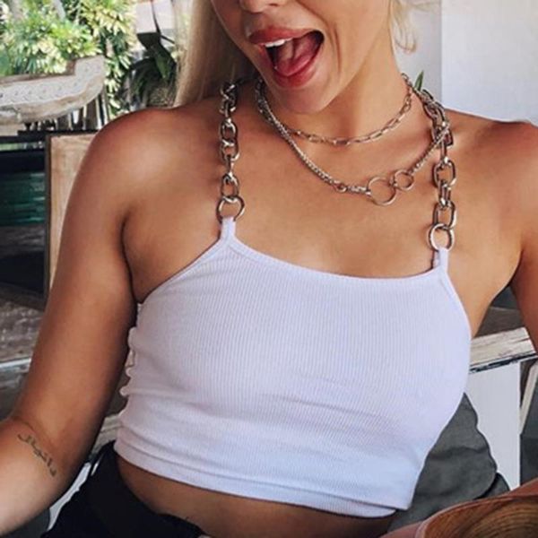 women's tanks & camis women crop solid streetwear strapless sleeveless steel chain sling slim ropa mujer, White
women's tanks & camis women crop solid streetwear strapless sleeveless steel chain sling slim ropa mujer, White