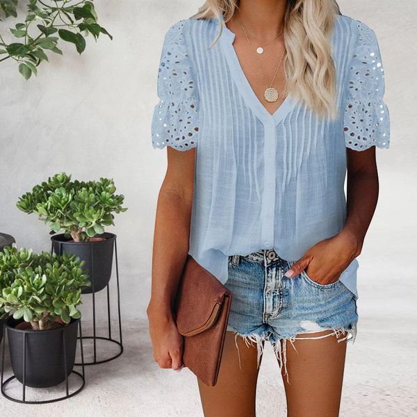 women's blouses & shirts summer solid color v-neck pleated lace stitching short-sleeved shirt casual elegant chiffon 6 colors plus size, White
women's blouses & shirts summer solid color v-neck pleated lace stitching short-sleeved shirt casual elegant chiffon 6 colors plus size, White
