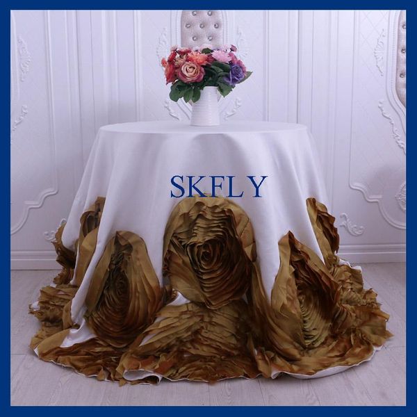 cl052p nice wedding fancy thick satin and taffeta 96 inch round gold and ivory cake table cloth with rosette
cl052p nice wedding fancy thick satin and taffeta 96 inch round gold and ivory cake table cloth with rosette