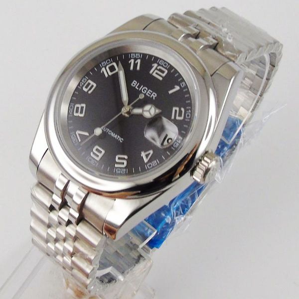 wristwatches 36mm bliger brand black dial sapphire glass polished case automatic movement men's watch bracelet luminous hands, Slivery;brown
wristwatches 36mm bliger brand black dial sapphire glass polished case automatic movement men's watch bracelet luminous hands, Slivery;brown