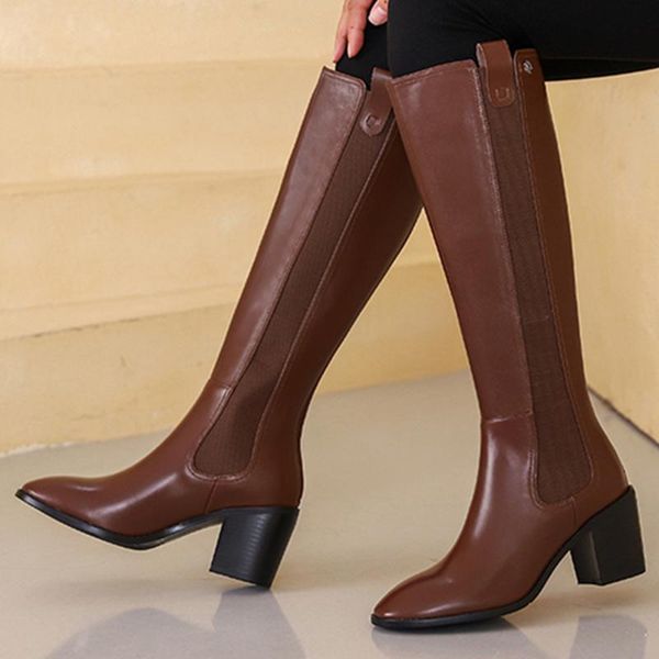 boots women's genuine leather elastic patchwork thick high heel round toe winter knee back zip elegant ladies dress shoess, Black
boots women's genuine leather elastic patchwork thick high heel round toe winter knee back zip elegant ladies dress shoess, Black