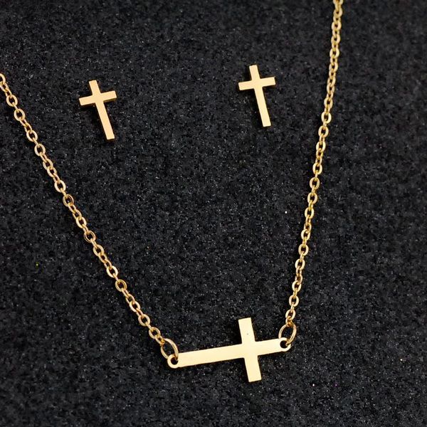 earrings & necklace simple jesus cross gold color chain for women men stainless steel jewelry set christian ornament friend gifts, Silver
earrings & necklace simple jesus cross gold color chain for women men stainless steel jewelry set christian ornament friend gifts, Silver
