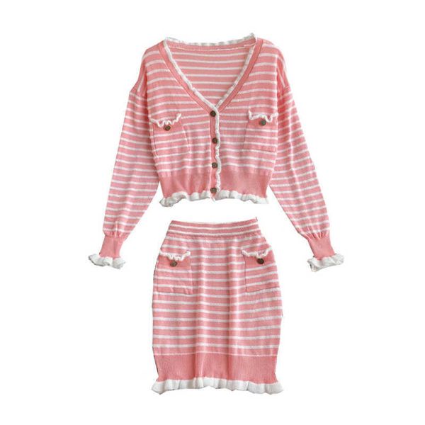perhaps u women knitted pink striped two pieces set pencil mini skirt cardigan v neck chic elegant t0450 210529, White
perhaps u women knitted pink striped two pieces set pencil mini skirt cardigan v neck chic elegant t0450 210529, White