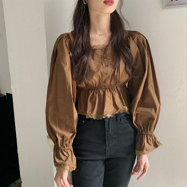 alien kitty sweet lace square neck waistband short shirts 2021 fashion casual versatile korean long sleeve solid color blouses, White
alien kitty sweet lace square neck waistband short shirts 2021 fashion casual versatile korean long sleeve solid color blouses, White
