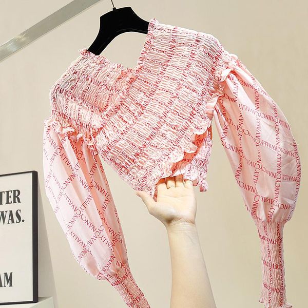 women's blouses & shirts 2021 blouse fashion girls printing letters slash neck midriff-baring shirt elastic slim pink short women, White
women's blouses & shirts 2021 blouse fashion girls printing letters slash neck midriff-baring shirt elastic slim pink short women, White
