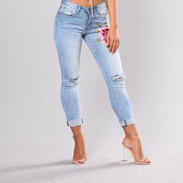 women's jeans stretch embroidered for women elastic flower slim denim pants lady hole ripped rose pattern pantalon femme, Blue
women's jeans stretch embroidered for women elastic flower slim denim pants lady hole ripped rose pattern pantalon femme, Blue